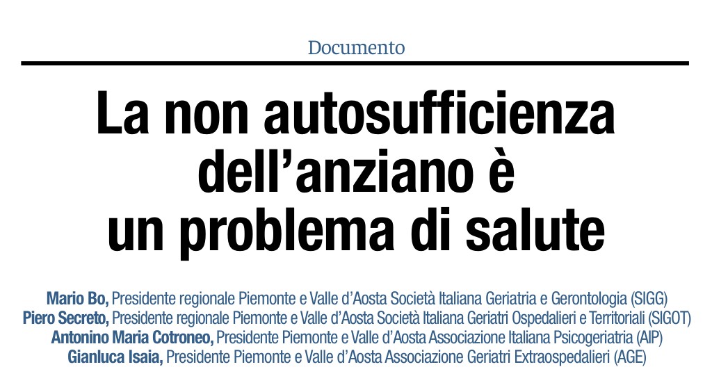 Documento dei geriatri sulla non autosufficienza